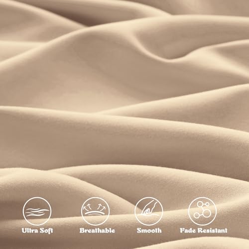 Image of KKJIAF 3 Piece Toddler Sheet Set Microfiber, Includes a Flat Sheet, a Fitted Sheet and a Ruffle Pillowcase, Khaki