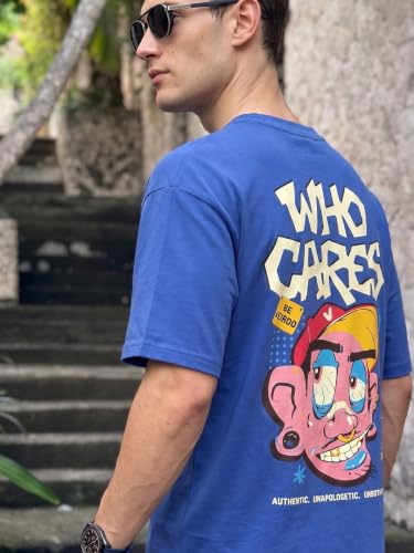 Image of Veirdo Men Bold Front & Back Printed Oversized Fit T-Shirt for Men, Cotton Fabric, Drop-Shoulder Streetwear Casual Graphic Tee, Stylish & Comfortable (OS VD UNTM BRN S)