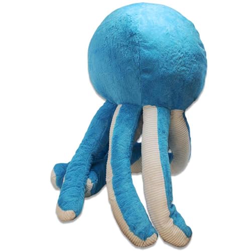 BEMIRO Octopus Kuscheltier XXL - 130 cm Groß (Tentakeln Gestreckt), 60 cm Sitzend, Gelbe Glitzer Augen, Gestickter Mund, Mit Schlaufe, 4 Farben: Gelb, Rosa, Lila und Blau (blau)