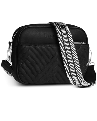 Vantamo Schultertasche für Damen – Umhängetasche aus Kunstleder mit RFID-Diebstahlschutz, verstellbarem Riemen, silbernen Reißverschlüssen und Anti-Taschendiebstahl-Clip