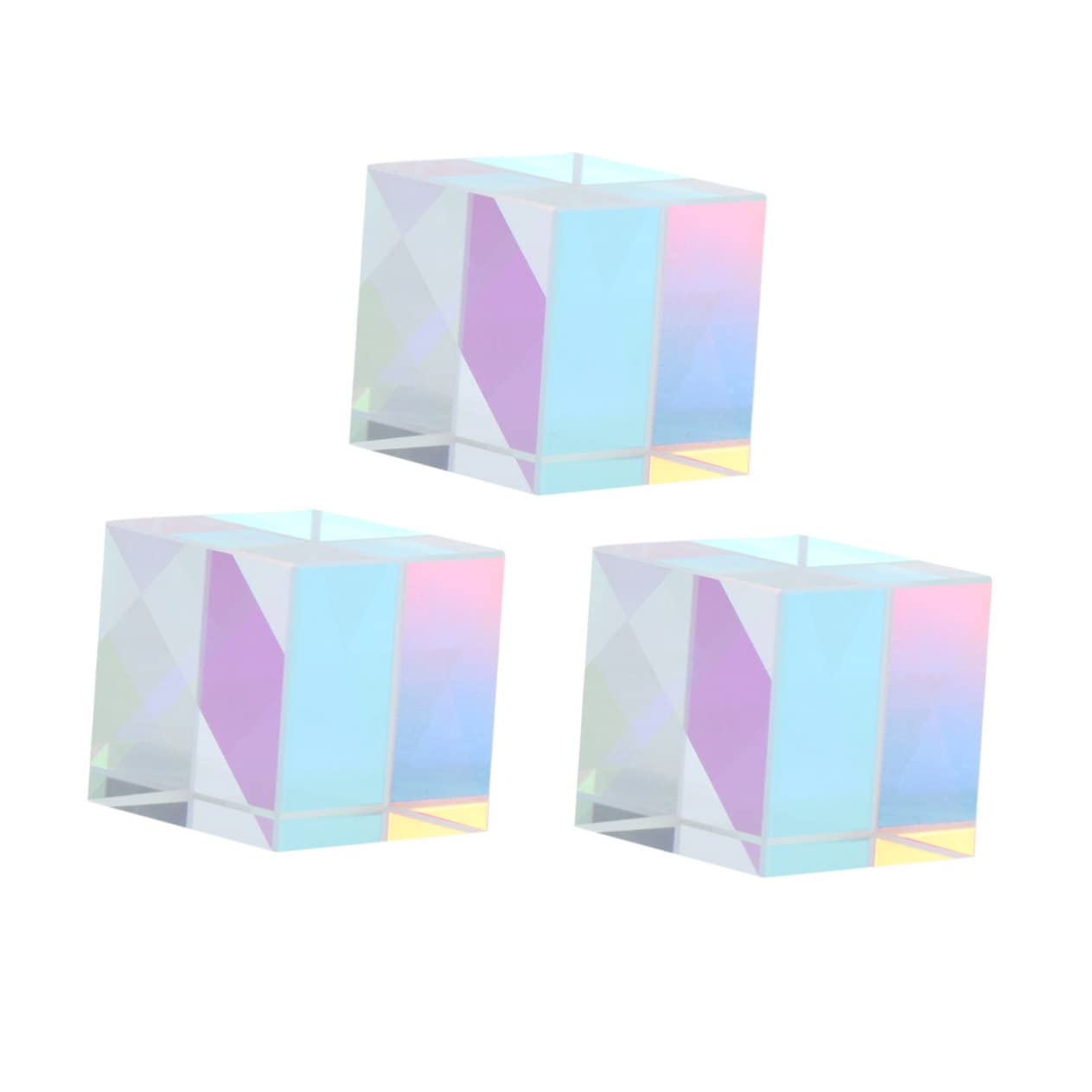 Baluue 3pcs Glassine Cristal Convex Lens Prism Cube Dispersion Dichroic Cube Dispersion Prism Glass Cube Optical Cube Glass Crystal Toy Coating Ornament Shots Spectrum Educational Model