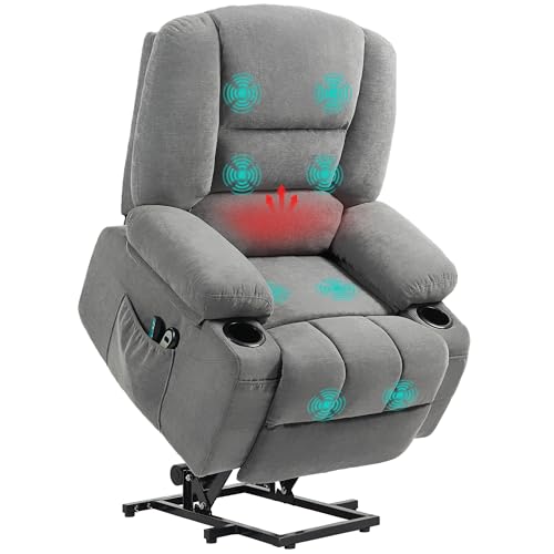 HOMCOM Fauteuil releveur électrique, Fauteuil Relax électrique, avec Fonction Massage et Chaleur, Inclinaison réglable, Assise Large, Repose-Pied, 2...