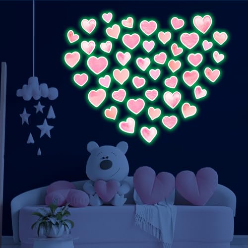 42 adhesivos de vinilo en forma de corazón rosa para pared miniatura 1