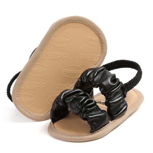 Bellocasa Infant Baby Sandals for Girls Summer Beach Sparkly Tassel Princess Flat Non Slip First Walkers Newborn Crib Shoes(JY2059 black,3)