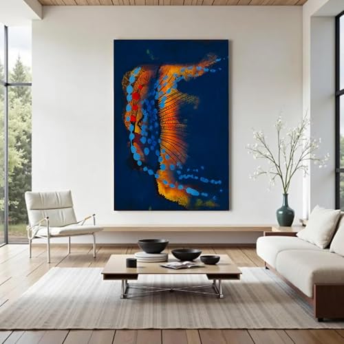 Tableau abstrait sur toile bleu orange grand format 60x90 décoration murale