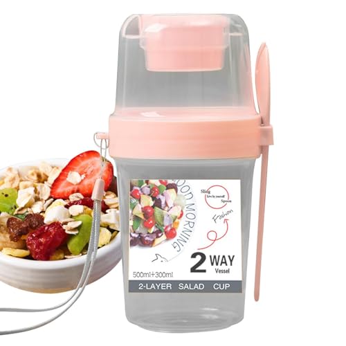 Vaso Para Cereales Y Ensaladas: Frasco De Desayuno Ideal Para Viajes Con Compartimentos Y Tapa | Frascos Promocionales De Marca, Recipiente Portátil Para Leche, Fruta, Refrigerios, Preparación De Comi
