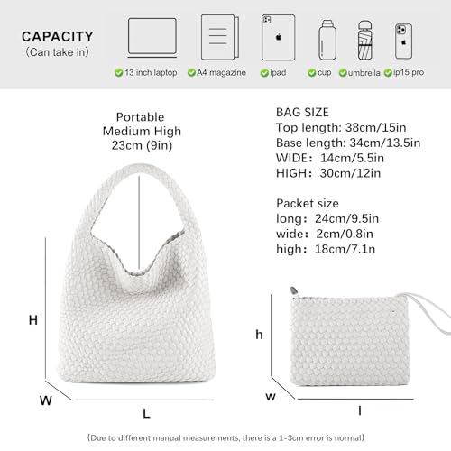 Image of Woven Bag for Women Vegan Leather Tote Bag Large Summer Beach Travel Handbag and Purse Retro Handwoven Shoulder Bag