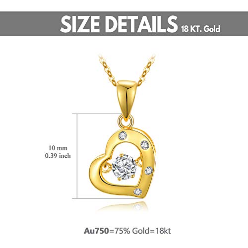 Sisgem 18K Real Gold Heart Necklace For Women, Love You Forever Delicate Gold Dancing Simulated Diamond Love Heart Pendant Anniversary Jewelry Gifts For Mom, Wife, Girlfriend 18Inch #TOP5
