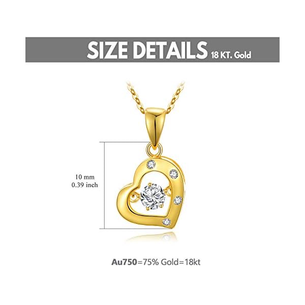 SISGEM 18K Real Gold Heart Necklace for Women,Yellow Gold Dancing Diamond Heart Pendant Anniversary Birthday Jewelry Gifts for Mom, Wife, 18" - Image 7