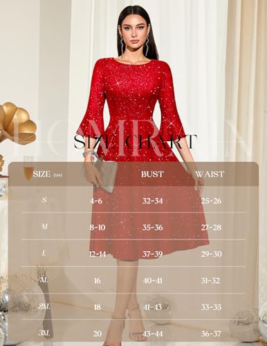 Image of HomRain Women's Church Dresses Modest Bell Sleeve Wedding Guest Cocktail Tea Party Vintage Evening Dress