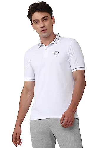 Image of Peter England Men's Regular Fit Insignia Half Sleeve Polo T-Shirt | Cotton Rich | Premium Pique Weave