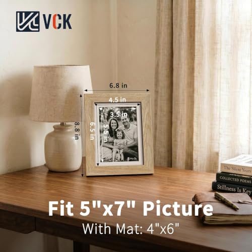 Image of VCK 5x7 Picture Frame 5 Pack, Natural Exclusive Wood, HD Glass, for Photo