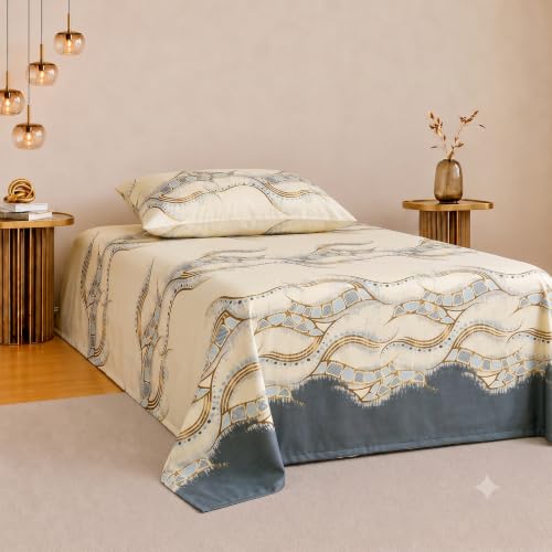 Image of IVAZA 220 TC Soft Ezyption Cotton Floral Single Bed Sheet - Single bedsheet with 1 Pillow Cover Hypoallergenic, Brethable, (Size- 90 x 60 Inch Beige Black