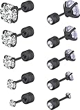 5 Pairs Stud Earrings Set,Hypoallergenic Double Round Cubic Zirconia Stainless Steel CZ Earrings 2-6