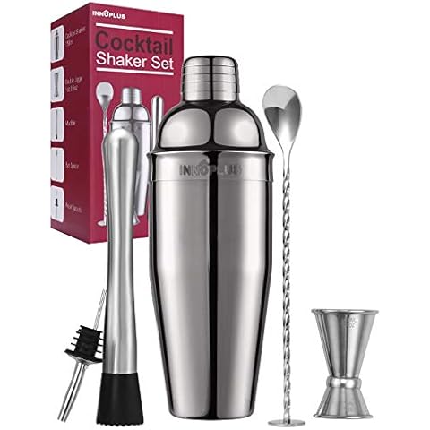 Cocktail Shaker, Cocktail Set, Cocktail Set 750 ml Bartender Cocktail Shaker, Bar Accessories, Stainless Steel, 5 Pieces, Martini Mixer Pourer, Alcohol Pourer, Bar Spoon, Jigger, Christmas Gift Cover
