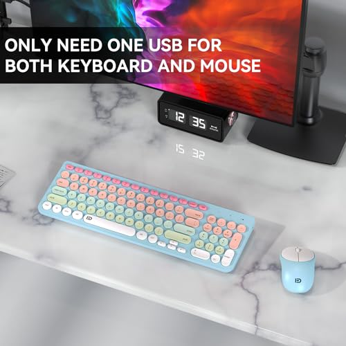 Image of Wireless Keyboard and Mouse Combo, 2.4GHz USB Cordless Round Keys Set for Laptop, Computer, TV (Pink+Blue)