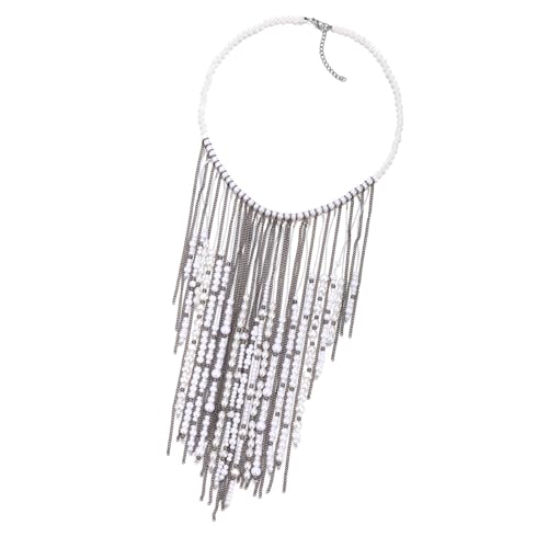 Cadena de clavícula ajustable con collar de cuentas de perlas de capa larga