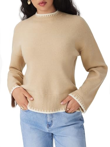 CIDER Womens Sweater Long Sleeve Split Hem Color Block Crew Neck Tops Fall Outfits4