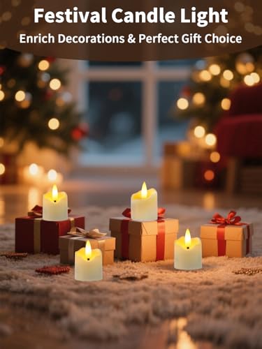 Image of Rechargeable Flameless Tea Light Candles with Timer Remote, 1.5 inchx2.2 inch Electric Fake Flickering Votive Candles for Anniversary Wedding Centerpiece Table Decor Funeral Halloween Christmas, ivory, 6 Pack