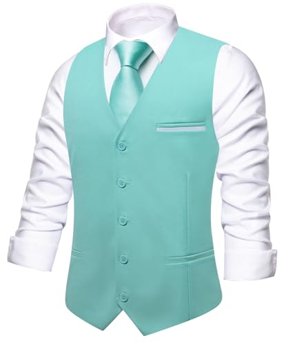 Image of Hi-Tie Men's Formal Suit Vest Solid Fit Vest for Men 3 Pockets V Neck Waistcoat Business Wedding Casual