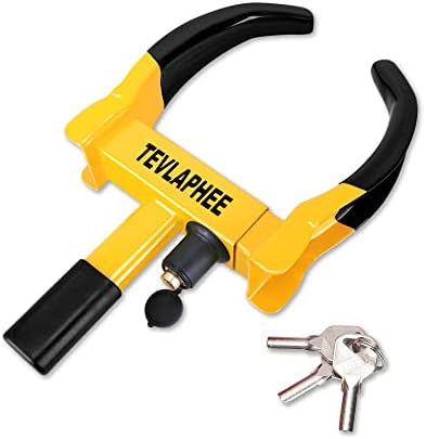 Tevlaphee Universal Wheel Lock Heavy Duty Security Trailer Wheel Lock Tires Anti Theft for Car SUV Boat Motorcycle Golf Cart Great Deterrent Bright Color with 3 Keys (Black-Yellow)