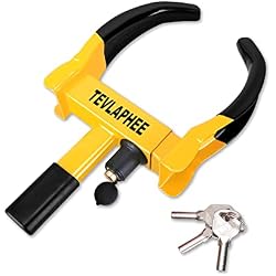 Tevlaphee Universal Wheel Lock Heavy Duty Security Trailer Wheel Lock Anti Theft Wheel Locks for Cars SUV Camper Motorcycle Trailer Great Deterrent Bright Color with 3 Keys (Red-Yellow)
