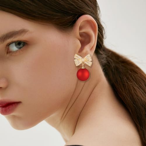 XGALBLA Christmas Earrings - Womens Gifts with Cubic Zirconia Pearl Bow Clip On Earrings for Trendy Stuff & Stocking Stuffers (Red) by XGALBLA - Image 7