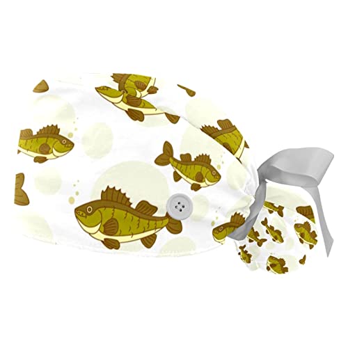 Chapeaux bouffants JDEZ avec motif de poisson - 2 casquettes de travail
