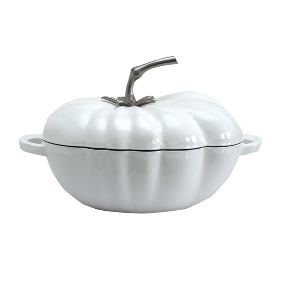 AIZYR Forno Olandese in Ghisa Smaltata, Pentola A Forma di Pomodoro con Coperchio Pentola Antiaderente per Stufati E Zuppe Adatta A Induzione E Gas,Bianca