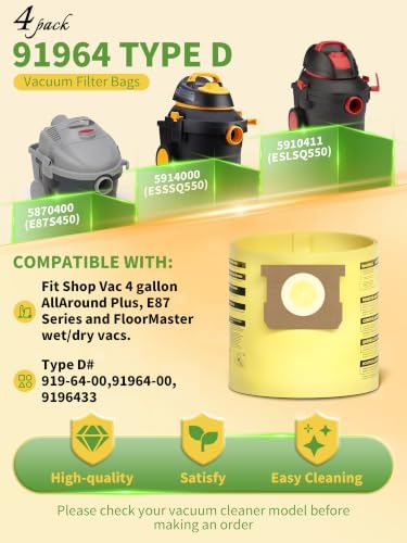 4 Pack 91964 Type D Shop Vac Bags, for 4 Gallon AllAround Plus Vacuums — view 2