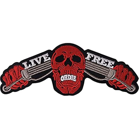 ELLU Motorcycle Jacket Patch Iron On Sew On Chopper Motorbike Skull Embroidered Badge Cover