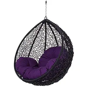 ANAND INDIA GROUPS Hammock Swing Chair Without Stand for Home, Hanging Swings for Indoor, Outdoor, Home, Patio, Yard, Balcony, Garden (Black Swing/Purple Cushion)