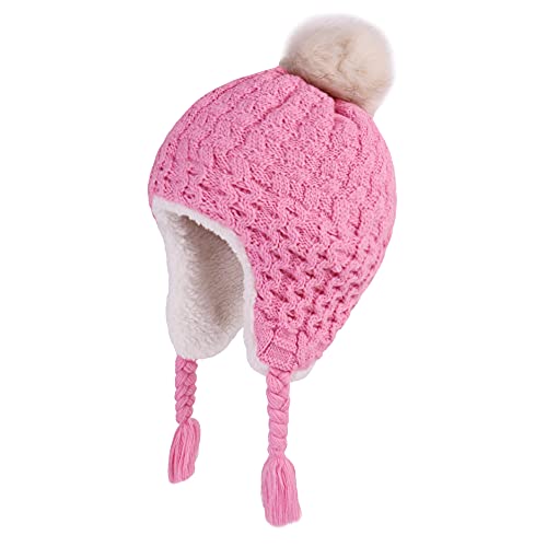 Image of Toddler Infant Winter Hat with Earflap Knit Warm Beanie Fleece Lined Hat for Baby Boys Girls