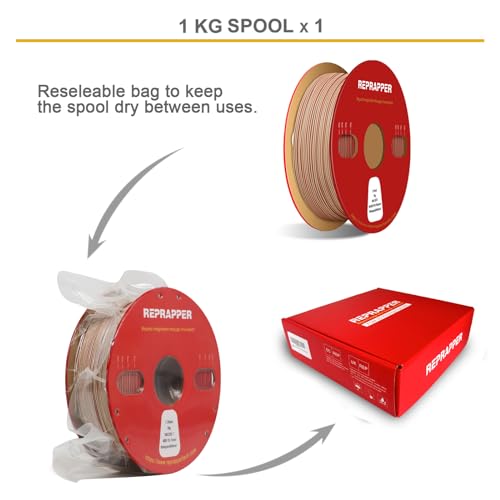 Image of Reprapper Wood PLA Filament 1.75mm, Dual Color Natural & Mahogany with Real Wood Fibers, Low Warping Matte Finish 3D Printing Material, 1kg Spool