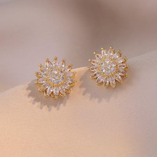 Spinning Sunflower Fidget Earring for Women, Sparkly Rhinestone Sunflower Mood Flowers Anxiety Stud Earrings Statement Worry Relieving Jewelry Gift Accessories 20253