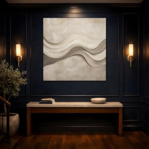 Tableau abstrait beige et marron 35x35 cm pour salon moderne
