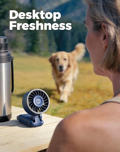 Image of Diveblues Fanzy D6036 Portable Handheld Fan, Harbor Blue | 7.4m /s High Speed Turbo, 180 Foldable 4-in-1, Integrated Carabiner Clip, 100 Speed Stepless Control