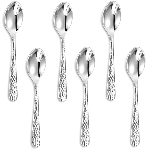 KEAWELL Premium Louise Hammered Small Spoons, 18/10 Stainless Steel, 5.6-Inch Mini Coffee & Dessert Spoon Set, Brightly Mirror Polished, Set of 6, Dishwasher Safe(6, 5.6 inches)