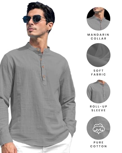 Image of Vida Loca Men Solid Cotton Blend Straight Kurta Shirt