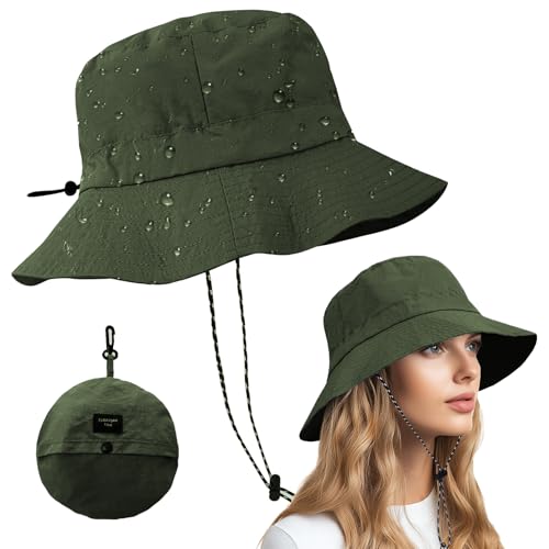 Qaestuan Cappello da Sole, Unisex Pieghevole Bucket Hat, Outdoor Traspirante e Impermeabile Cappello da Pescatore, Estivo Anti UV Cappello da Pescatore, per Campeggio, Pesca, Trekking (Verde)