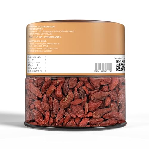 CrustNotch Dried Goji Berries | Finest Variety of Berries | High in Vitamin A | Rich in Antioxidants | Boosts Immunity | Nutrient-Dense Dry Fruit -200gm