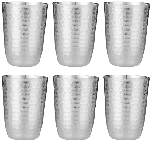 Image of Tosaa Stainless Steel Deluxe Hammered Finish Glasses Pack of 6 - Non-Reactive Material Keeps Beverages Safe and Fresh, Suitable for Water, Juice, Milk, Or Cold Beverages