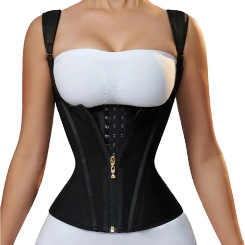 Genérico Chaleco Moldeador de látex Estilo Faja Abdominal, Prenda Exterior Retro con Cremallera y Botones.(Black,S)#1