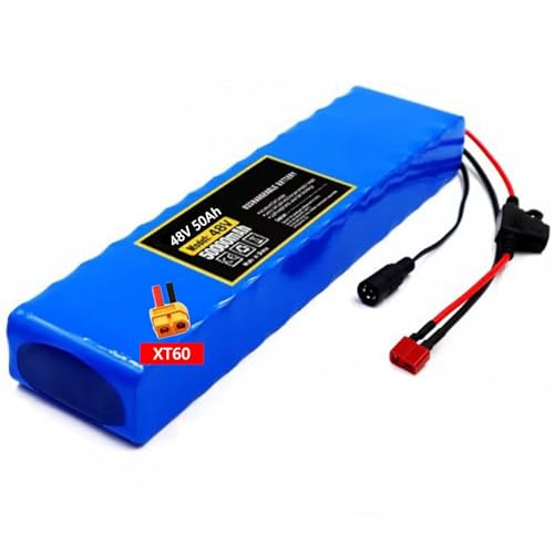 E-Bike-Akku 48V 50Ah Elektrofahrrad-Akku Pack 13S2P mit Ladegerät Elektroroller Akku Pack mit BMS-Schutzplatine für 200W-1000W Fahrrad Motor XT60 Plug,48V 50Ah