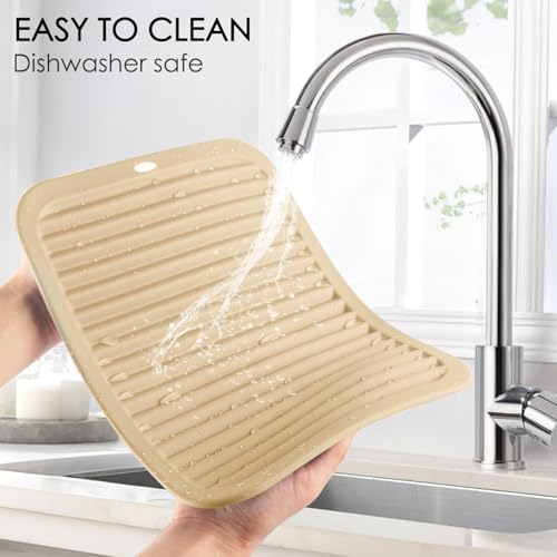 Image of QPIX DIGITAL 4 Pack Silicone Trivets for Hot Dishes, Large & Heat Resistant Silicone Pot Holder Hot Pads for Kitchen, 9x12 Beige Silicone Trivet Mat for Hot Pots and Pans, Jar Opener, Drying Mat