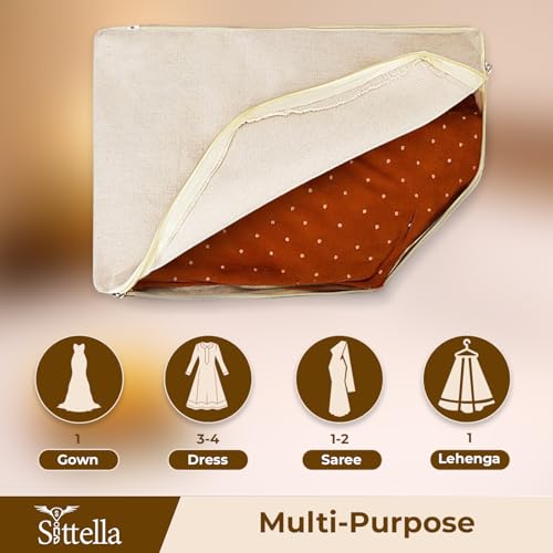 Image of SITTELLA Pack of 3 Cotton Canvas Saree & Blouse Covers with Zip | 17 x 14 x 7 Inch Clothes Storage Bags for Sarees, Dresses & Lehengas | Wardrobe Organizer