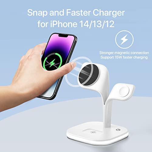 Magnetic Charging Station, Exw 5 In 1 Faster Mag-Safe Wireless Charger Stand For Iphone 14,13,12 Pro/Max/Mini/Plus, Apple Watch 8/7/6/Se/5/4/3/2 And Airpods 3/2/Pro/Pro 2 With Led And Adapter (White) #TOP1