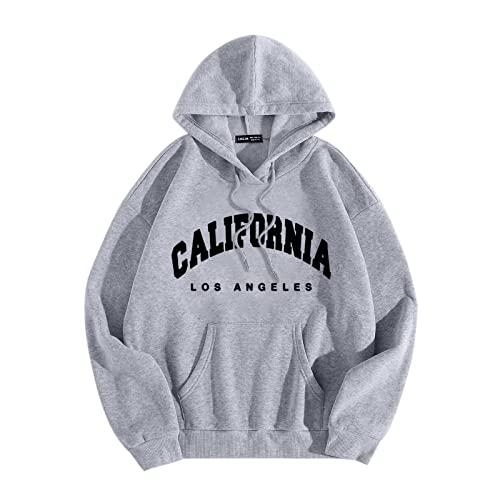 Pullover Herren Grau California Hoodie Oversize Mit Print Sweatshirt Langarm Kapuzenpullover Männer Casual Sweat Shirt Herbst Winter Kleidung Hooded Kapuzenpulli