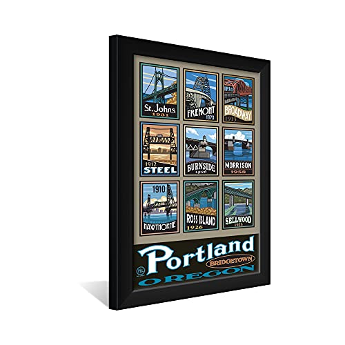 Portland Bridgetown Professionally Framed Art Print From Travel Artwork By Artist Paul A. Lanquist Framed Art Size: 14" X 20" #TOP2