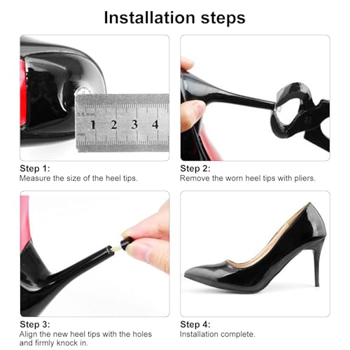 Image of HARFINGTON 3 Pairs TPU Kitten Heel Tips Shoes Replacement Tap Caps for Women High Heels, 2.4mm Pin, 16mm Square Heel Repair Caps, Black